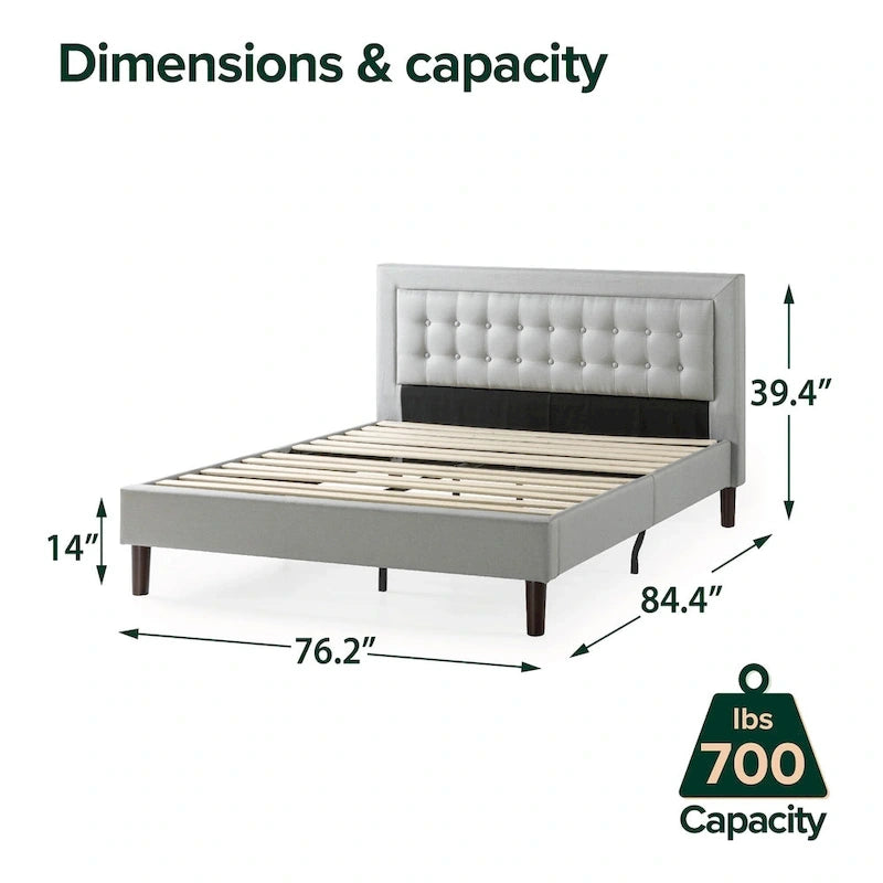 Priage by Grey Sand Letto a piattaforma di alta qualità rivestito in tessuto beige con bottoni trapuntati