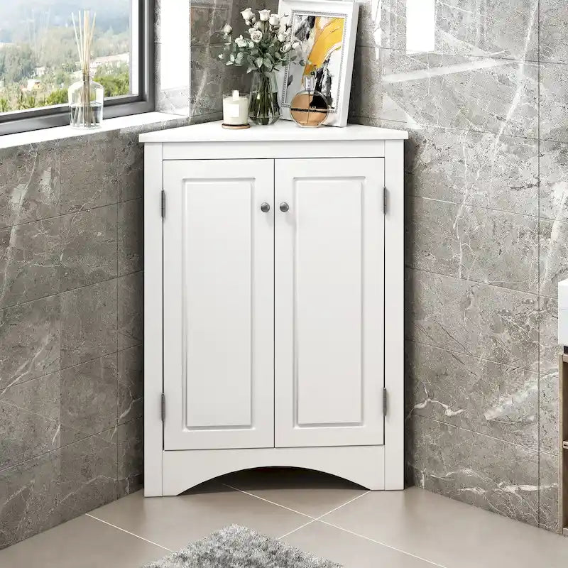 Mobiletto da bagno triangolare bianco con ripiani regolabili - 17.2L x 17.2P x 31.5H