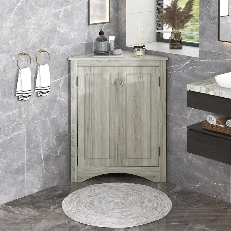 Mobiletto da bagno triangolare bianco con ripiani regolabili - 17.2L x 17.2P x 31.5H