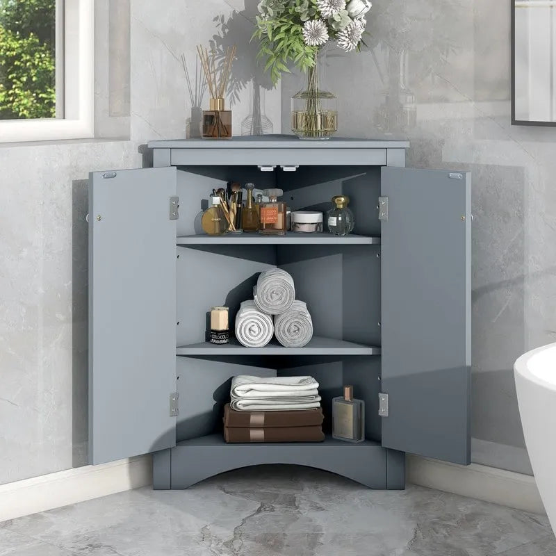 Mobiletto da bagno triangolare bianco con ripiani regolabili - 17.2L x 17.2P x 31.5H