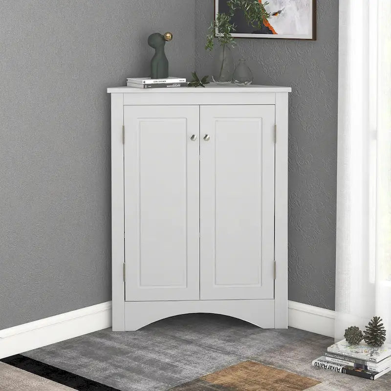 Mobiletto da bagno triangolare bianco con ripiani regolabili - 17.2L x 17.2P x 31.5H
