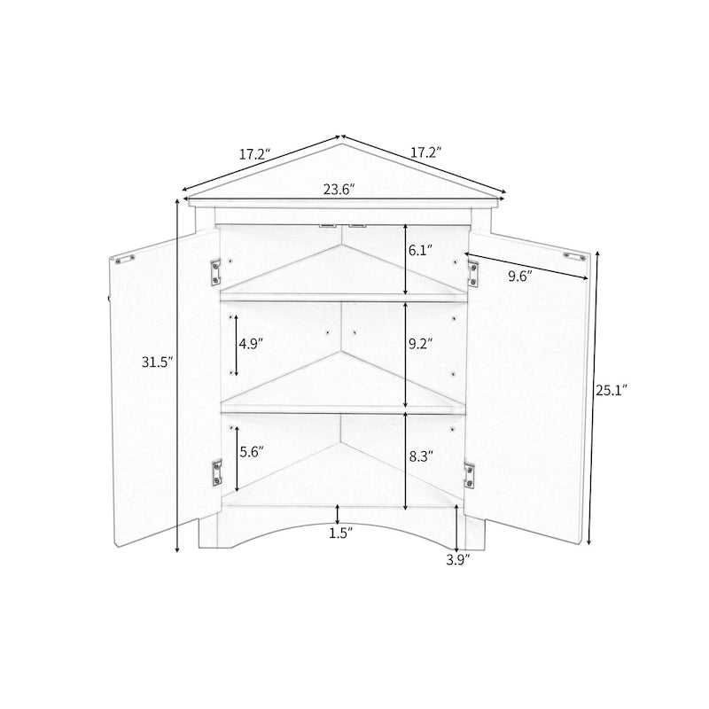 Mobiletto da bagno triangolare bianco con ripiani regolabili - 17.2L x 17.2P x 31.5H