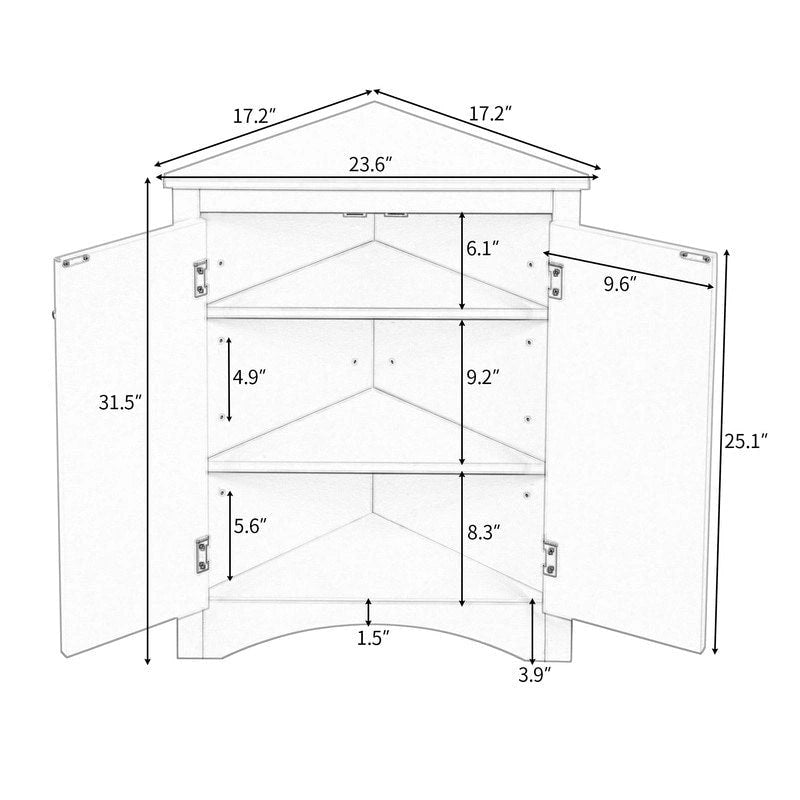 Mobiletto da bagno triangolare bianco con ripiani regolabili - 17.2L x 17.2P x 31.5H