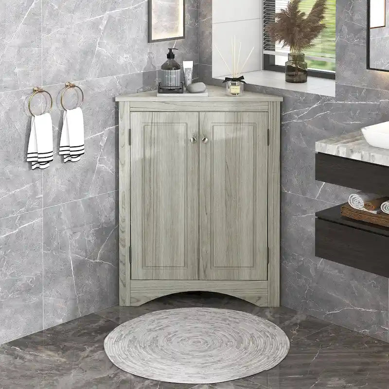 Mobiletto da bagno triangolare bianco con ripiani regolabili - 17.2L x 17.2P x 31.5H