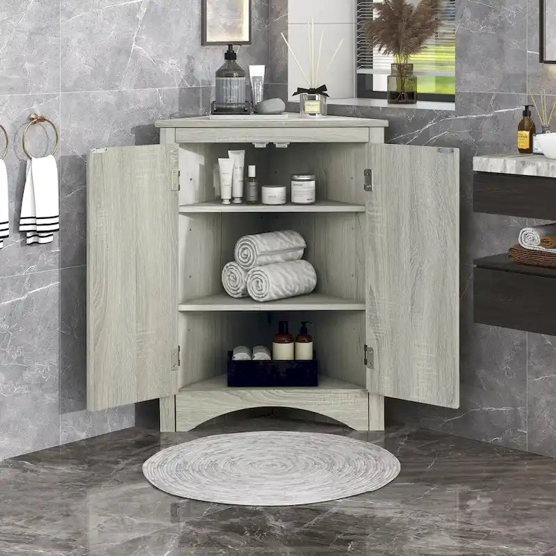 Mobiletto da bagno triangolare bianco con ripiani regolabili - 17.2L x 17.2P x 31.5H