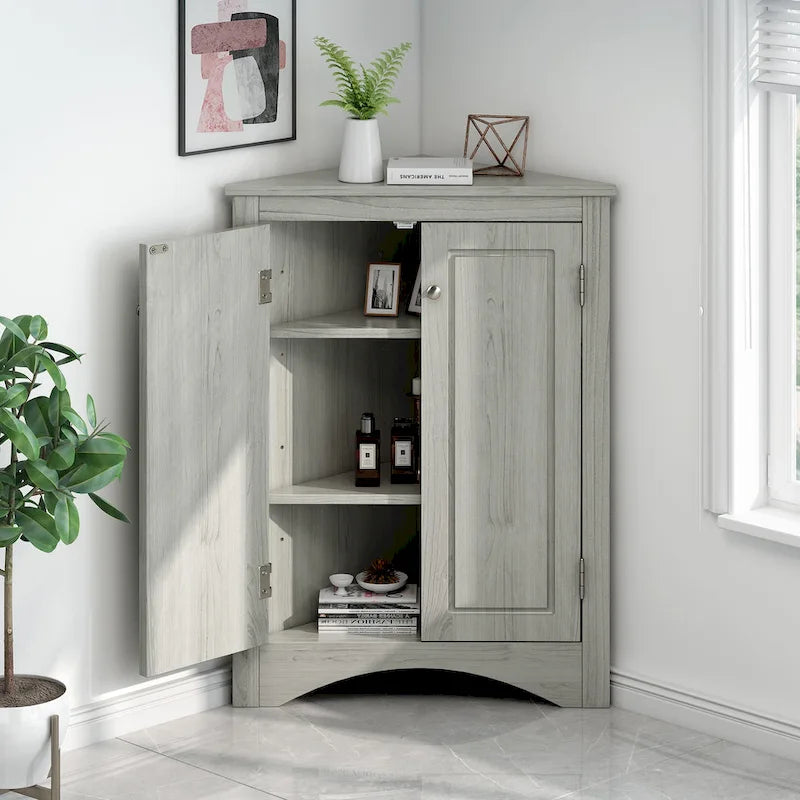 Mobiletto da bagno triangolare bianco con ripiani regolabili - 17.2L x 17.2P x 31.5H