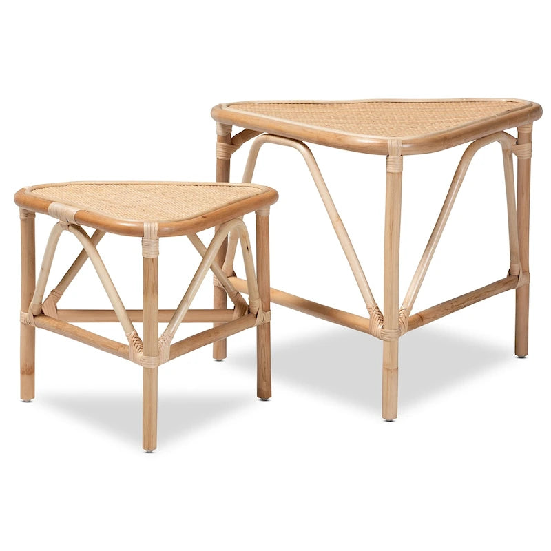 Jayden Tavolino/Comodino con Finitura Marrone Naturale in Rattan (set da 2)