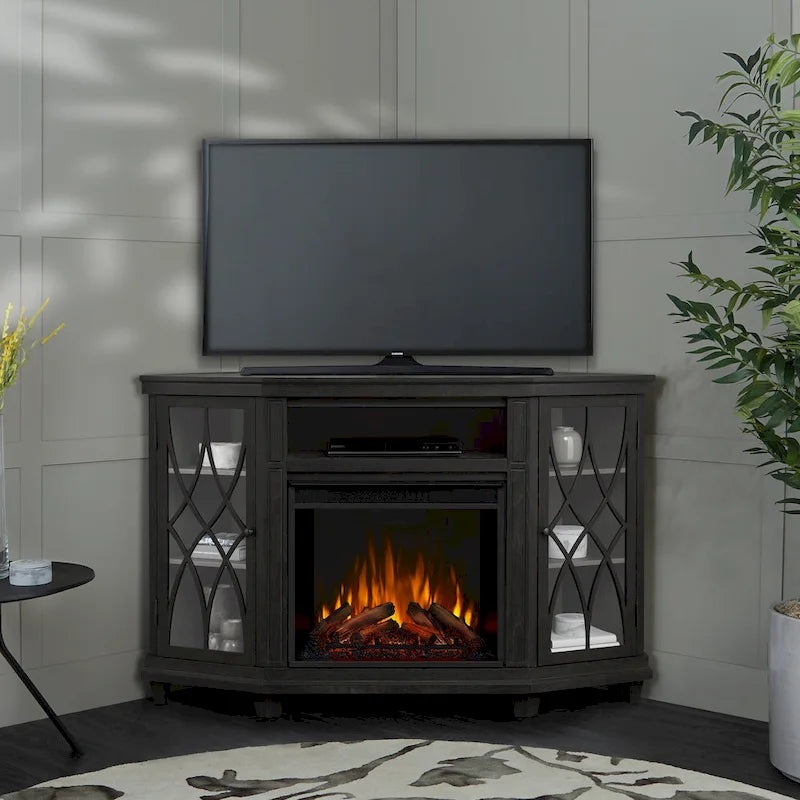 Lynette 56 TV Stand Electric Fireplace Gray by  