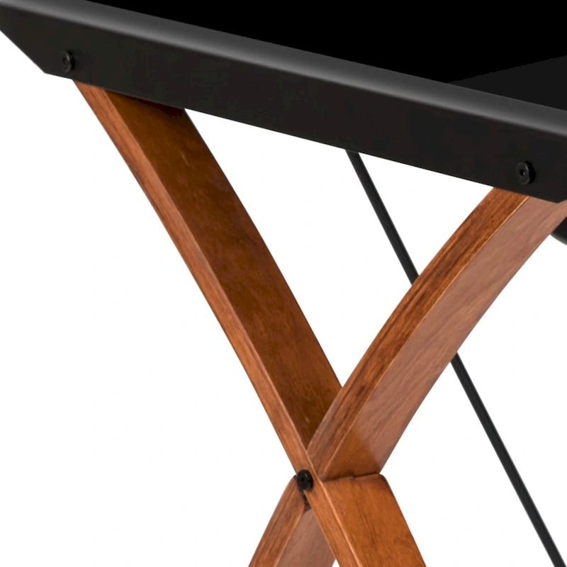 Scrivania moderna per computer con piano in vetro e vassoio estraibile per tastiera