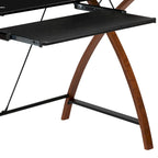Scrivania moderna per computer con piano in vetro e vassoio estraibile per tastiera