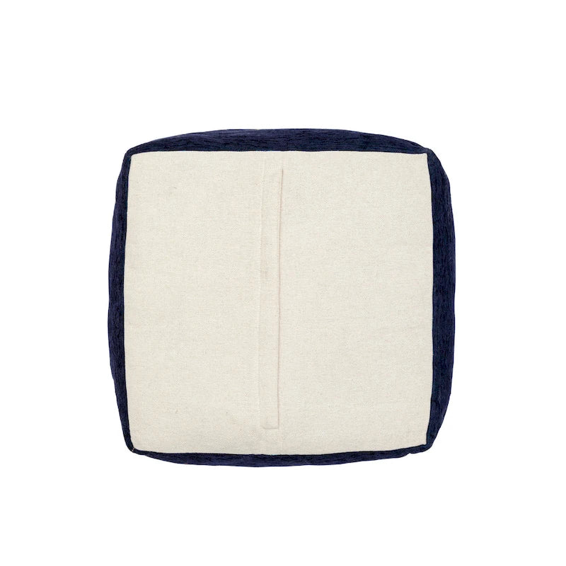 Pouf in misto poliestere con motivo damascato tradizionale Sevita Navy/Senape