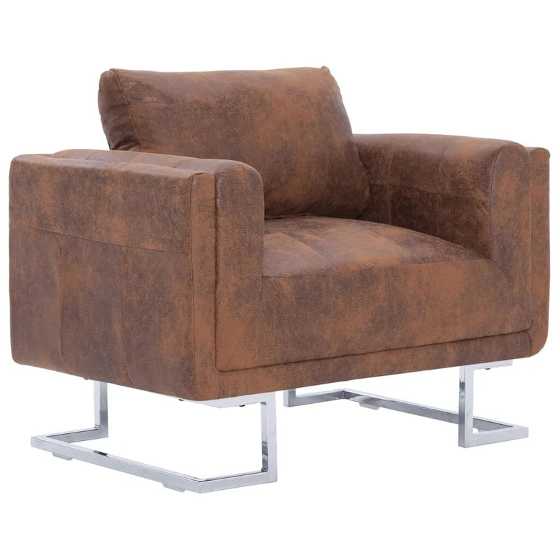 vidaXL Poltrona cubica in pelle scamosciata sintetica marrone - 33 x 24,4 x 28,7