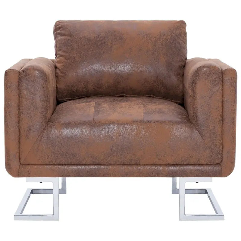 vidaXL Poltrona cubica in pelle scamosciata sintetica marrone - 33 x 24,4 x 28,7