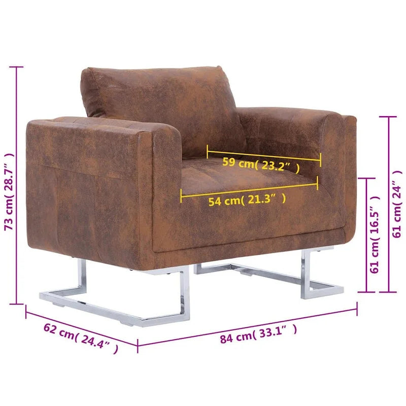 vidaXL Poltrona cubica in pelle scamosciata sintetica marrone - 33 x 24,4 x 28,7