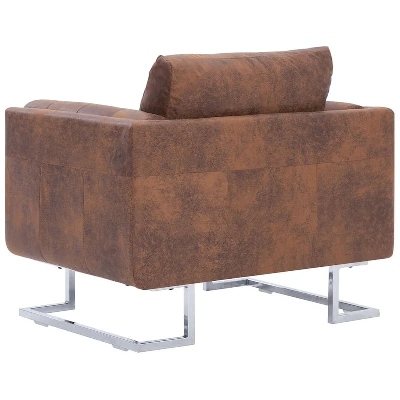 vidaXL Poltrona cubica in pelle scamosciata sintetica marrone - 33 x 24,4 x 28,7