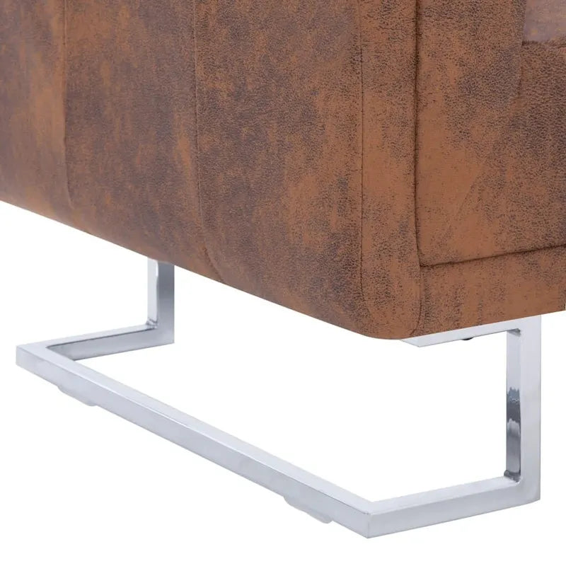 vidaXL Poltrona cubica in pelle scamosciata sintetica marrone - 33 x 24,4 x 28,7