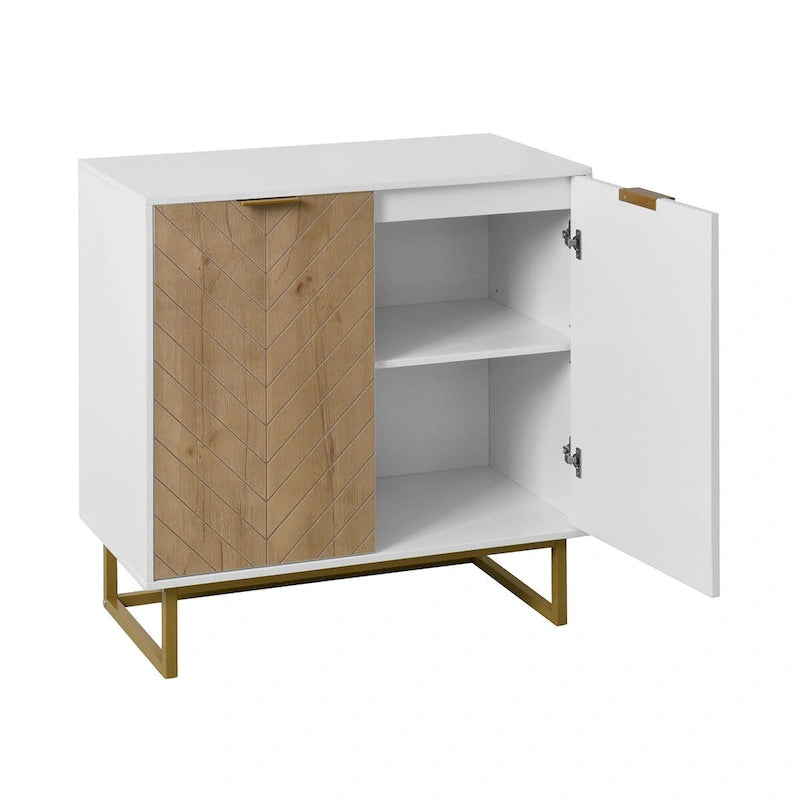 Mobile credenza a 2 ante, mobile contenitore in legno bianco con ripiano regolabile per soggiorno, cucina, camera da letto