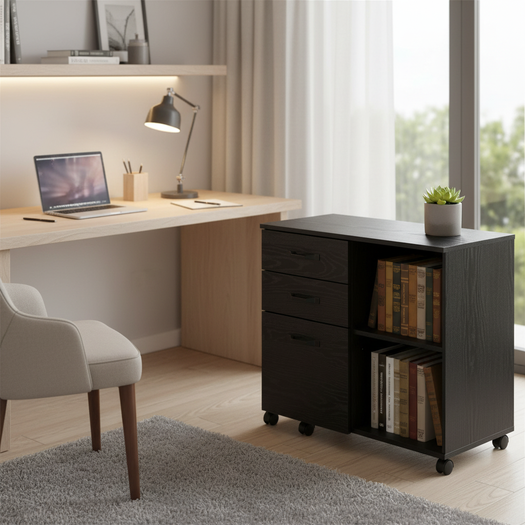 3 Drawers and Open Storage Shelves - 15.7D x 31.5W x 26H