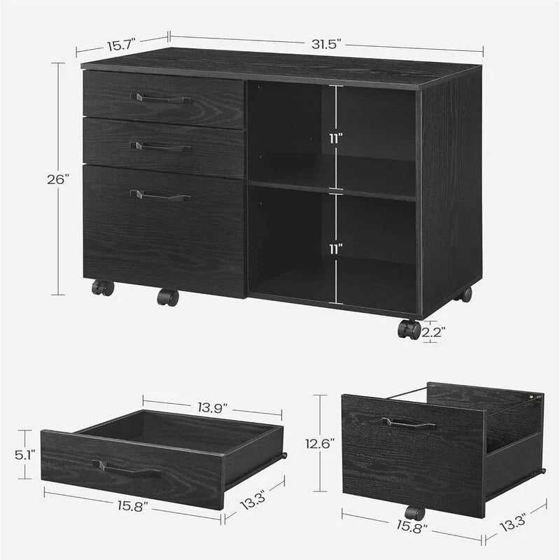 3 cassetti e ripiani a giorno – 15,7P x 31,5L x 26A