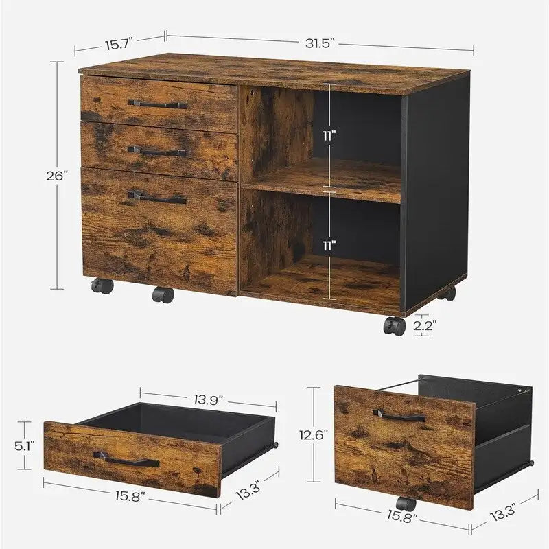 3 cassetti e ripiani a giorno – 15,7P x 31,5L x 26A